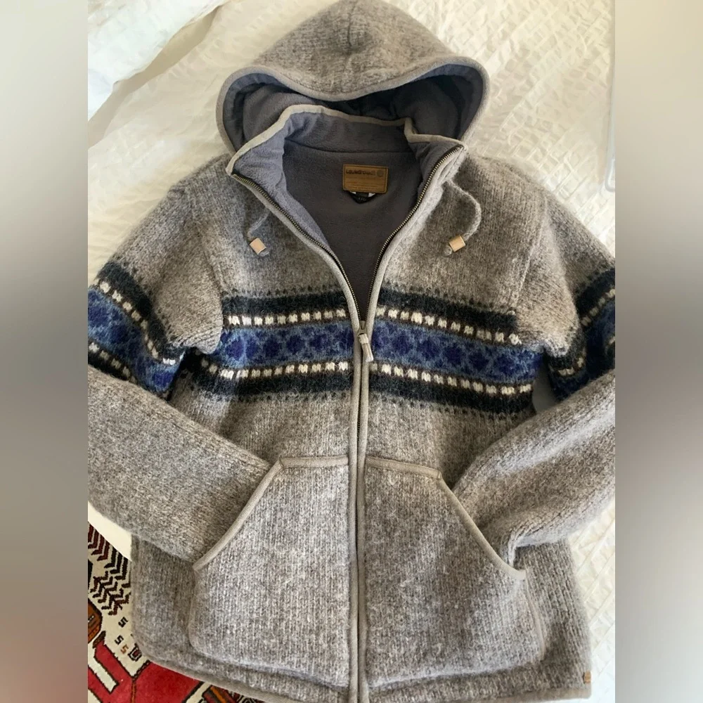 Laundromat Nepalese Wool Hoodie Jacket – Fleece Lined – Handmade Cabincore - Picture 3 of 7